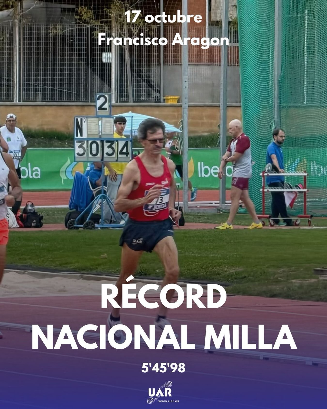 Francisco Aragón, campió d’Espanya M70 de milla amb rècord estatal